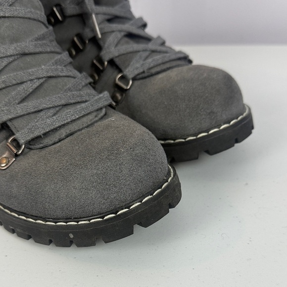 Barbo Gray Suede Leather Fur-Trim Lace-Up Winter Ankle High Boots Metal Cleats - Picture 3 of 14